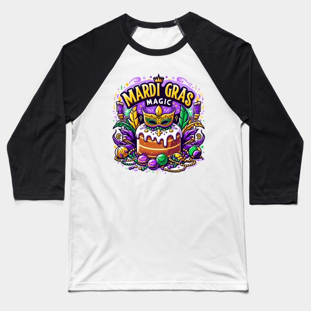 Mardi Gras Magic King Cake Design Baseball T-Shirt by WEARWORLD